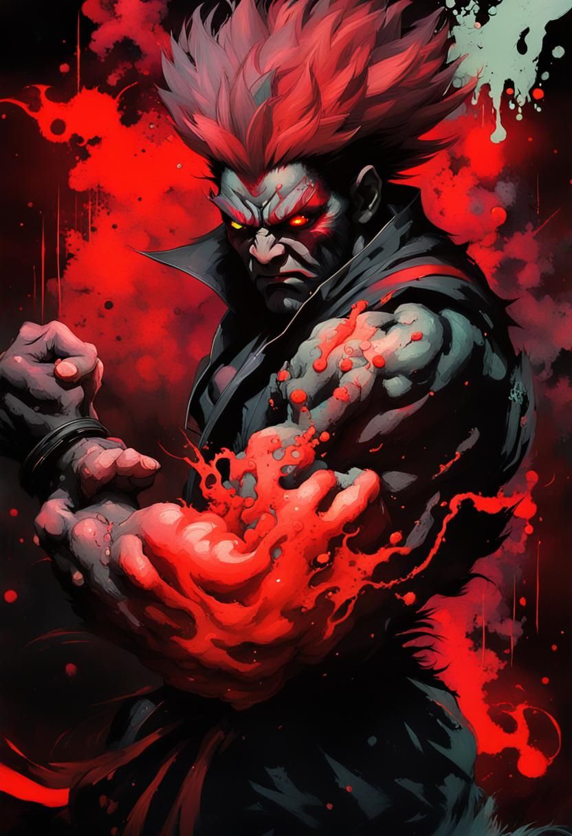 Akuma in Cyberpunk Ink Splash Style