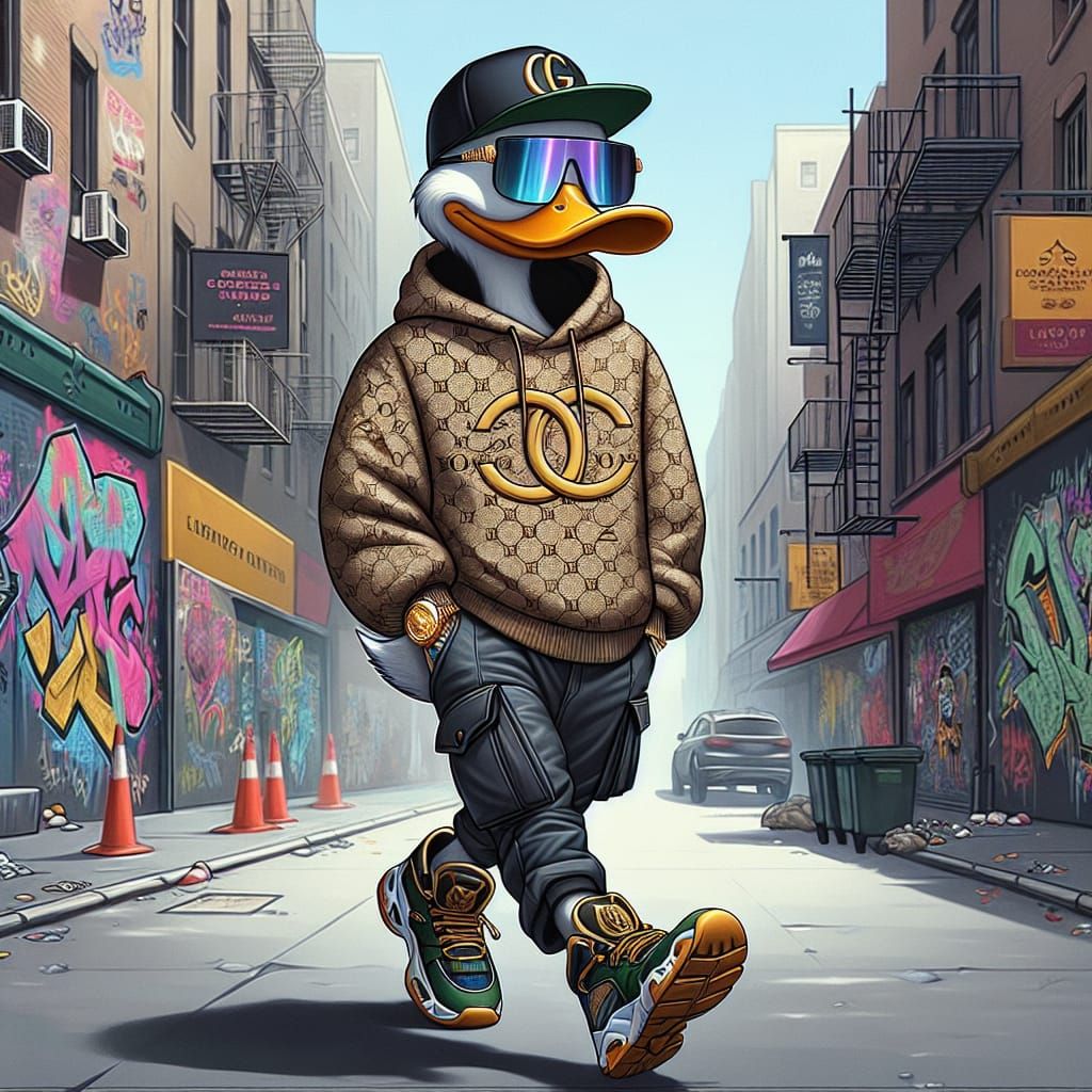Donald Duck clad in Louis Vuitton streetwear