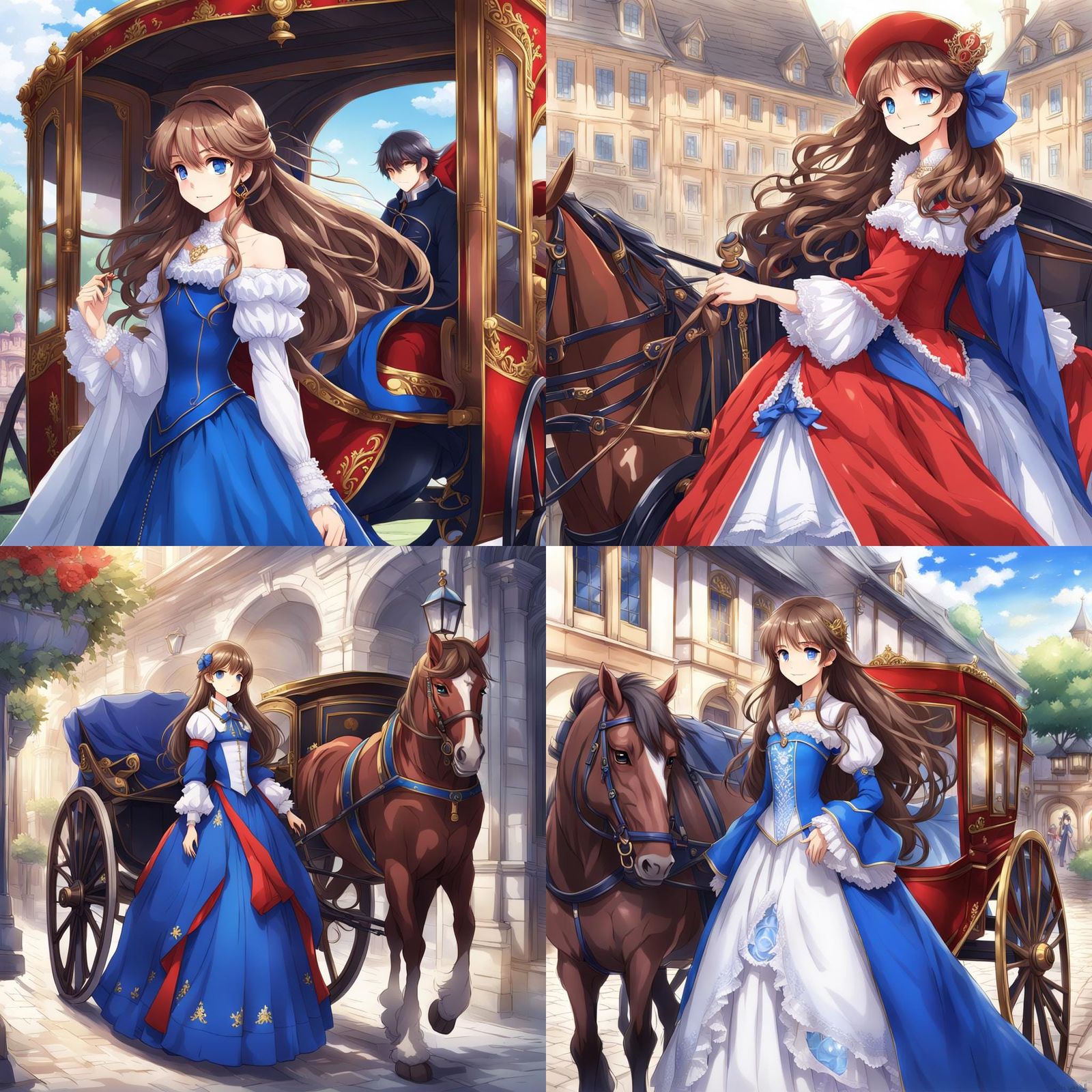 Anime Style Girl in Blue Gown by Carriage