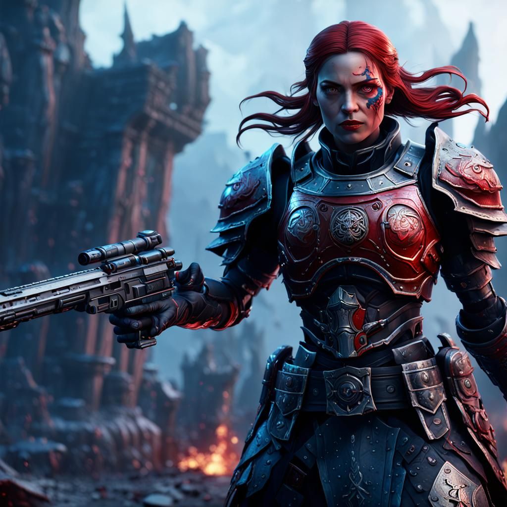 Crimson Sister of Battle: Detailed Matte Painting