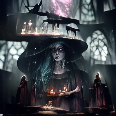 Ominous Fairytale Witch at Dark Altar