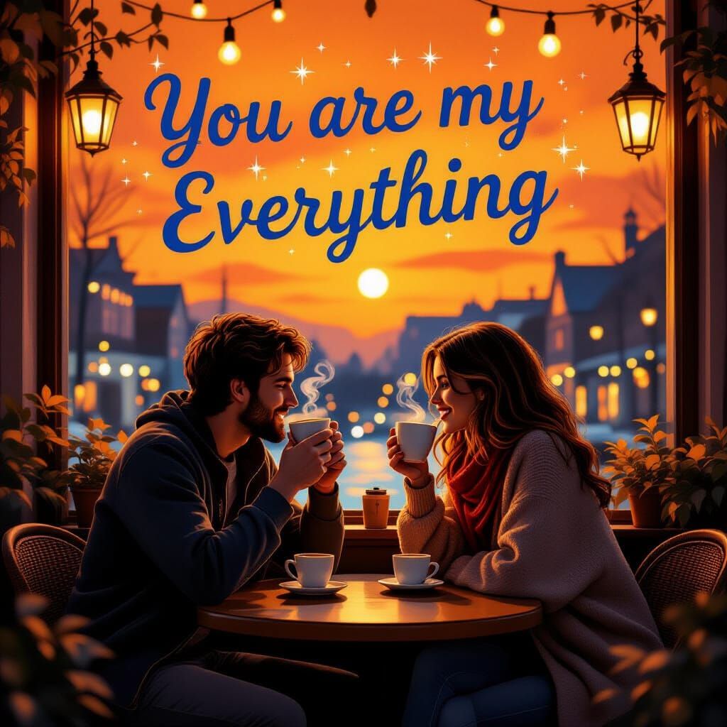 Romantic Couple in Moonlit Cafe, Photorealistic