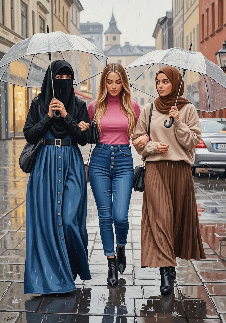 Rainy City Walk: An Emotional Oil Painting