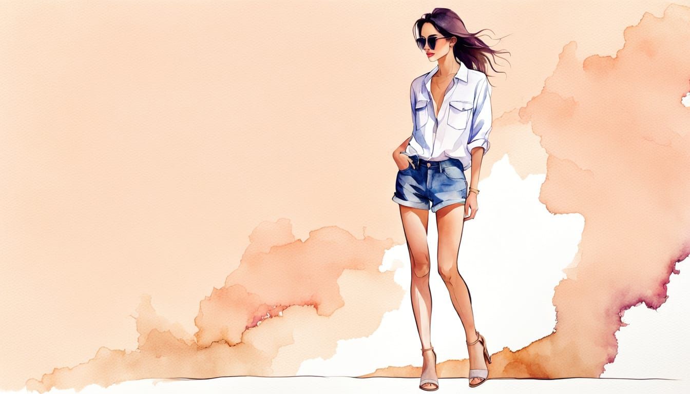 Minimalist Fashion Sketch in Watercolor Style