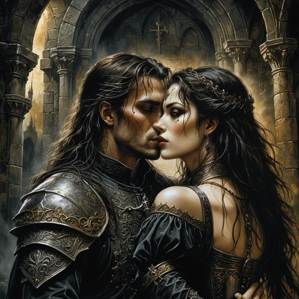 Passionate Kiss in Romantic Fantasy Style