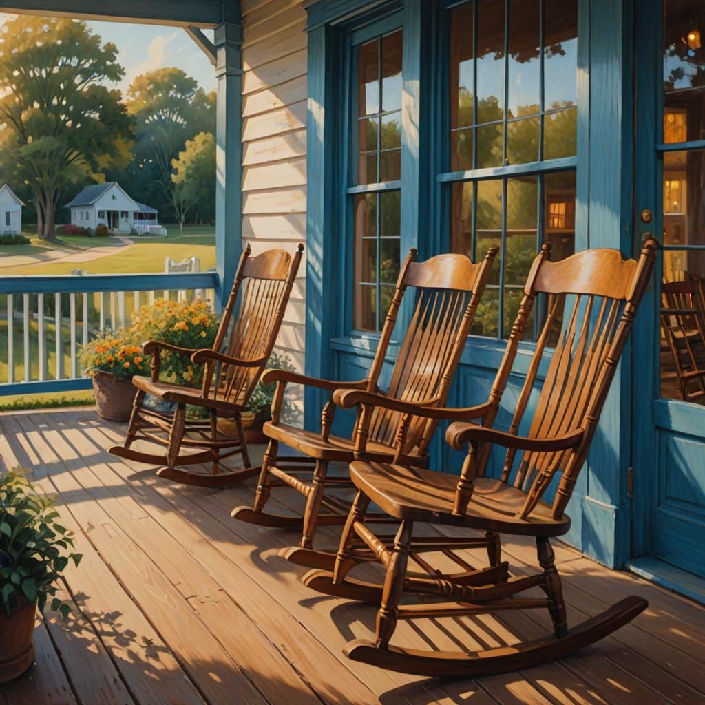 Amish Rocking Chairs in Impressionist Oil Painting Style