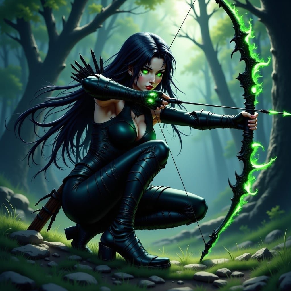 Stealth Archer in Shadowed Forest, Anime Style