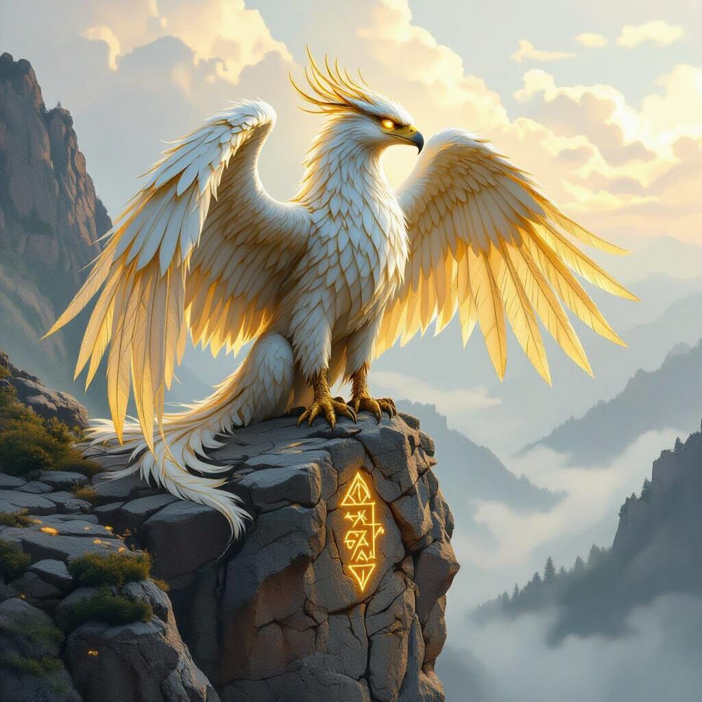 Majestic Griffin Overlooking Misty Valley in Watercolor Styl...