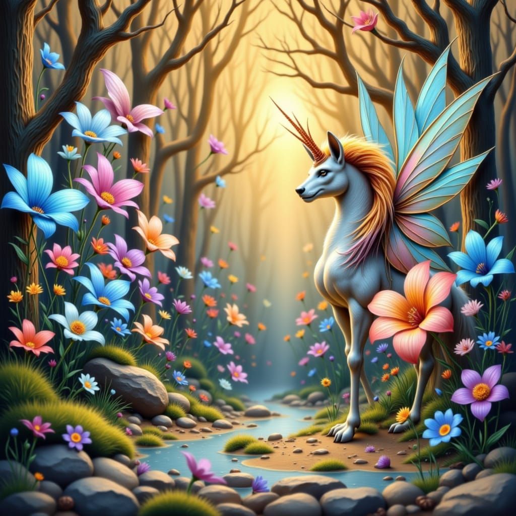 Majestic Butterfly-Bee Hybrid in Enchanted Forest