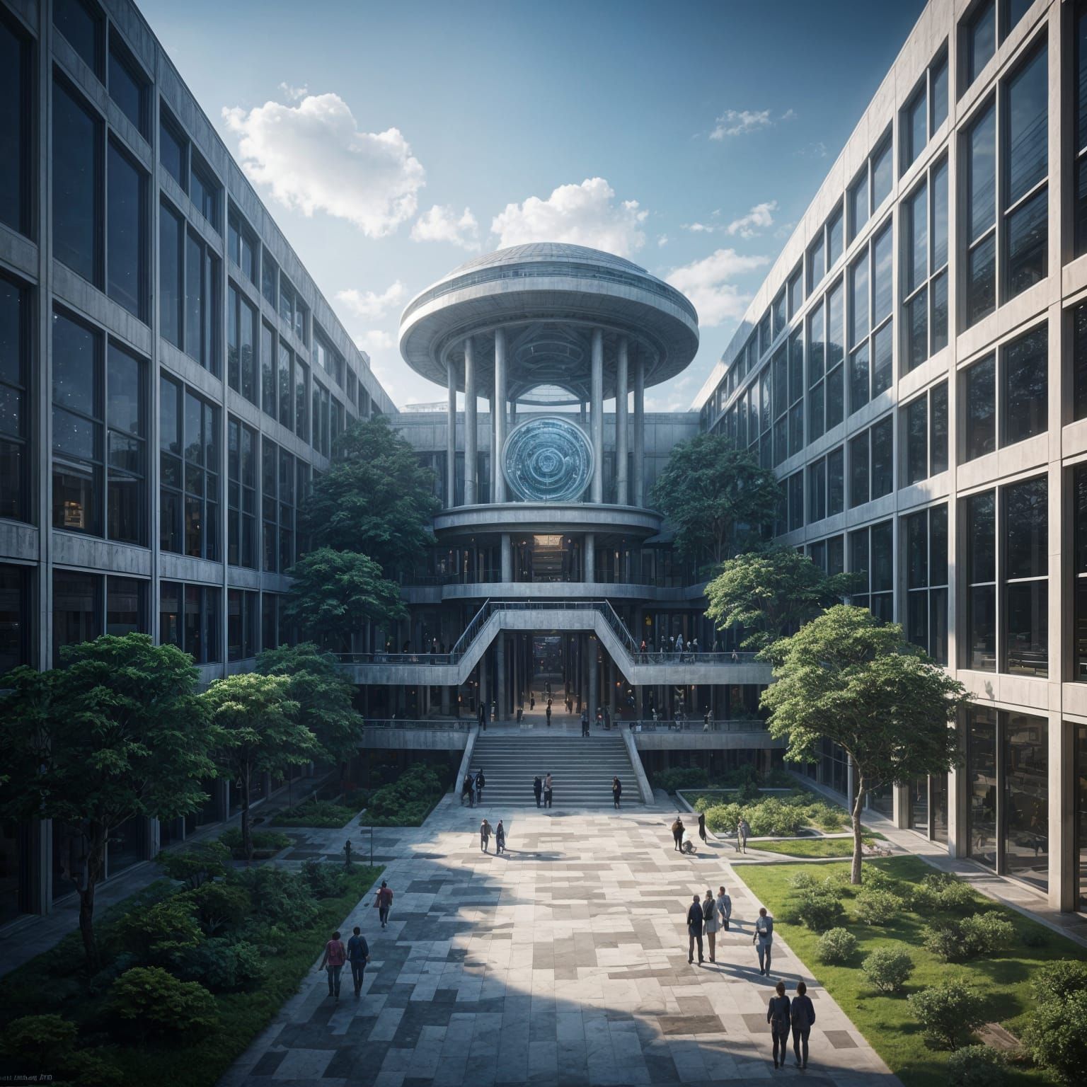 Futuristic College Campus with Courtyard, Digital Matte Pain...