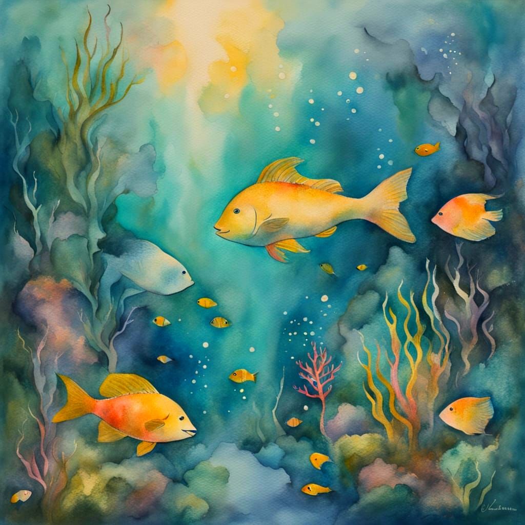 Diver and Mermaid Kiss: Pastel Mixed Media Art