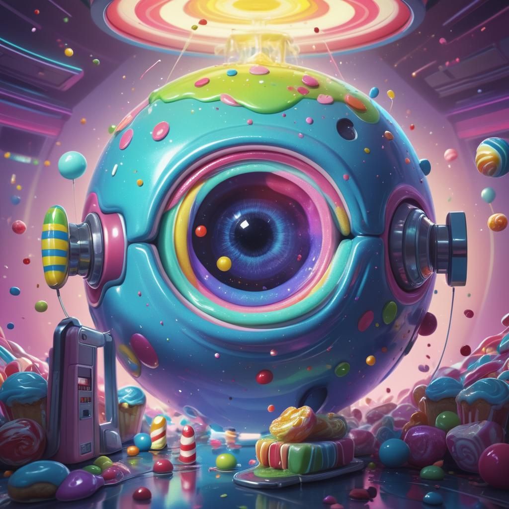 Candy-Style Sci-Fi Scene with Hyperrealistic Details