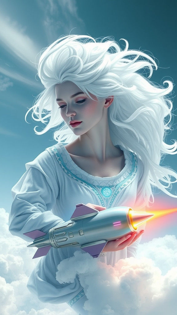 Ethereal Cloud Elf Embraces Synthwave Rocket
