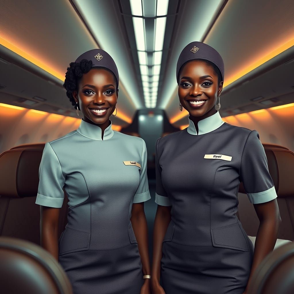 African Flight Attendants in Luxurious First Class