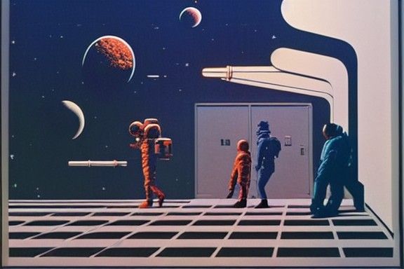 Brutalist Space Stations in Retro Sci-Fi Art