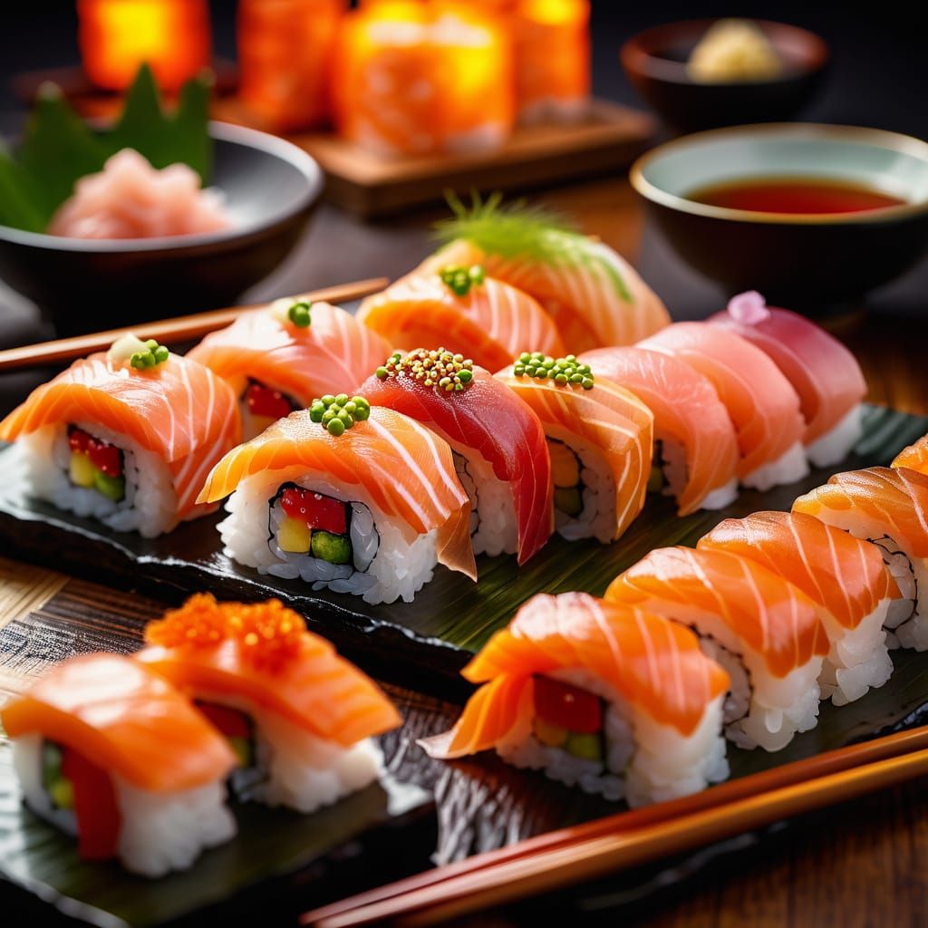 Delicious Sushi Close-Up in Golden Light