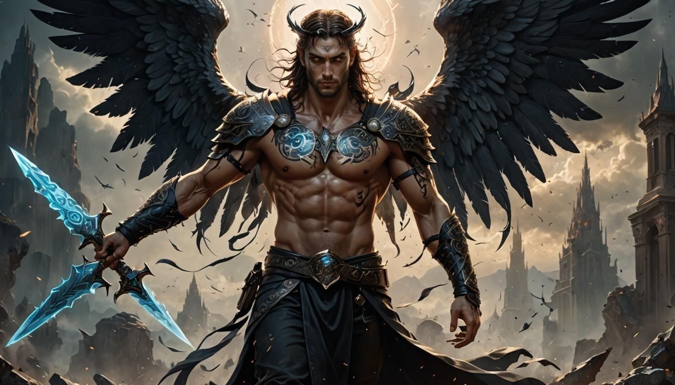 Winged Angel with Runes and Divine Arms
