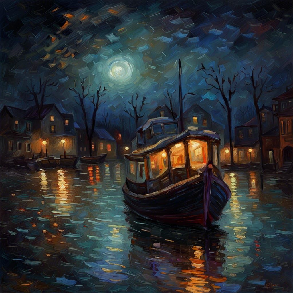 Impressionistic Night Scene Painting