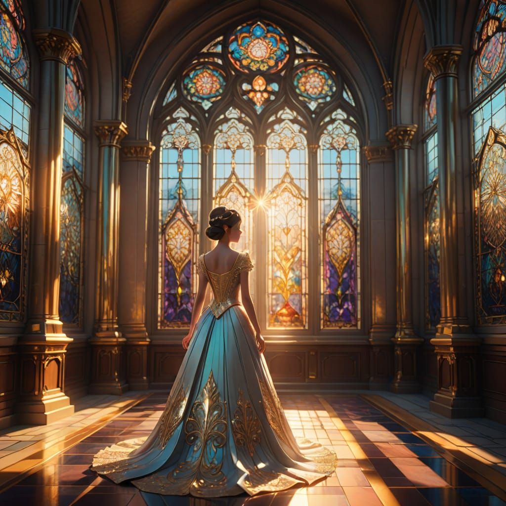 Anime Princess in Ornate Castle: 3D Art