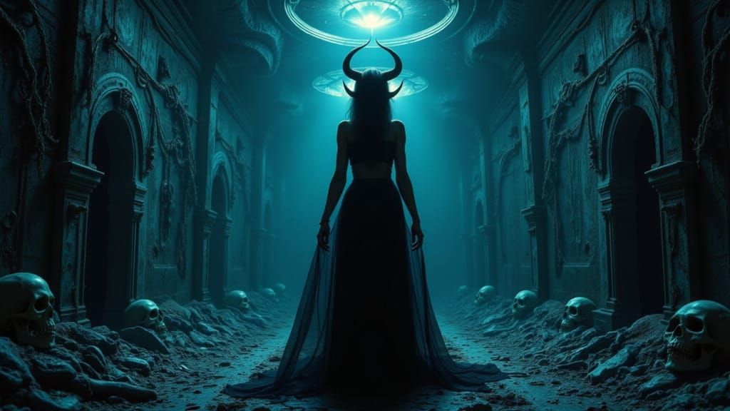 Demonic Entity in Dark Catacombs: Horrorcore Aesthetic