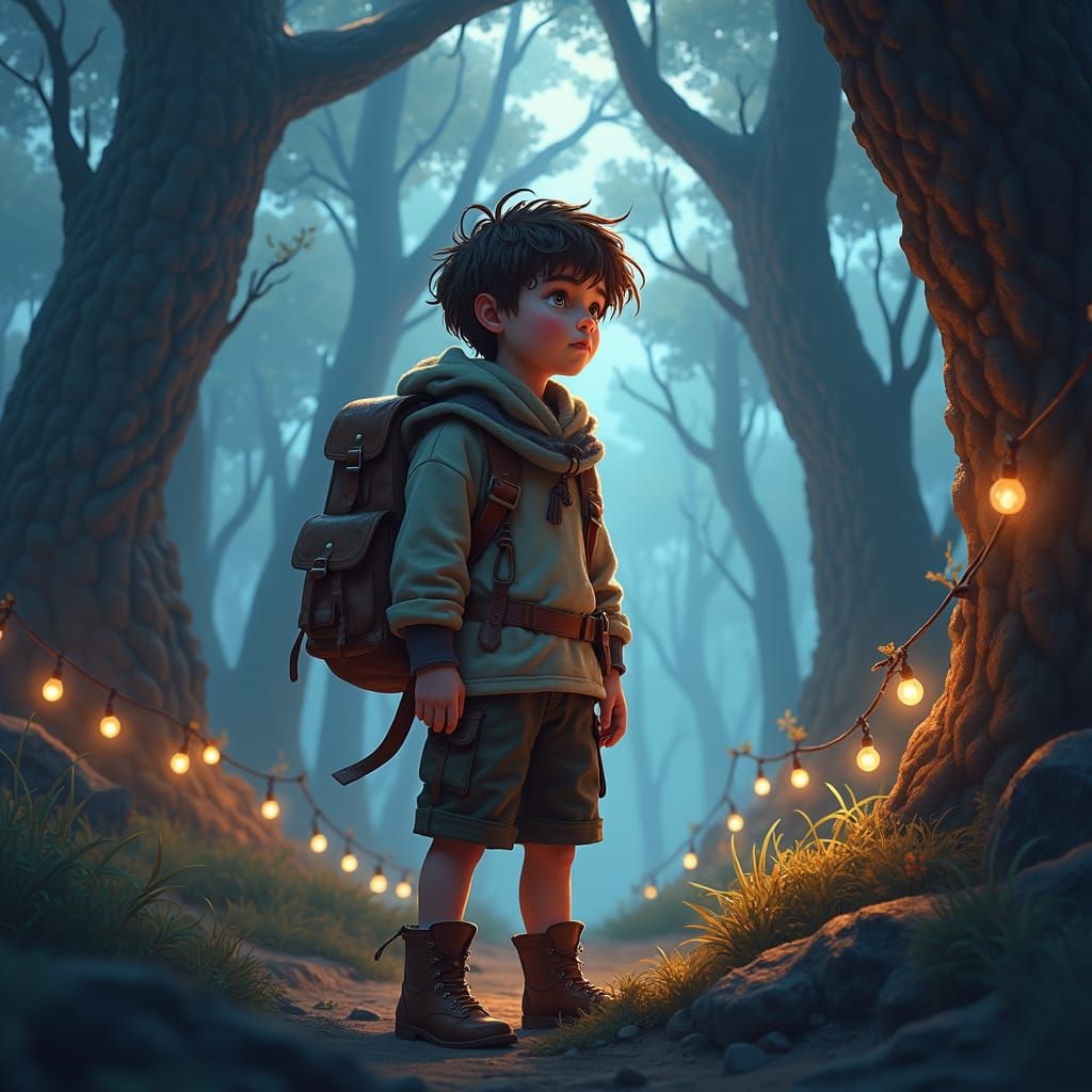 Boy at Edge of Mystical Forest, Fantasy Art