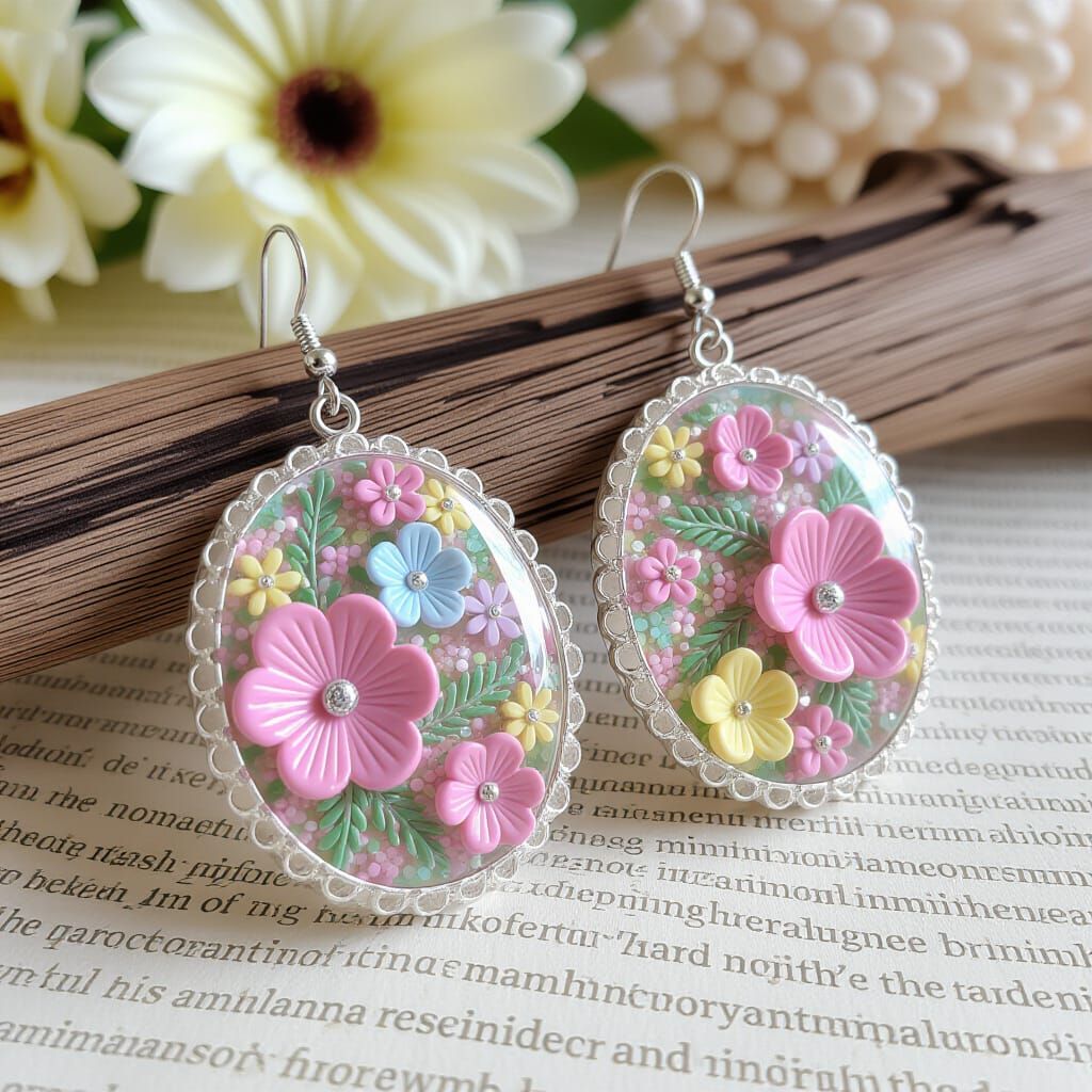 Floral Lace Resin Jewelry with Glitter