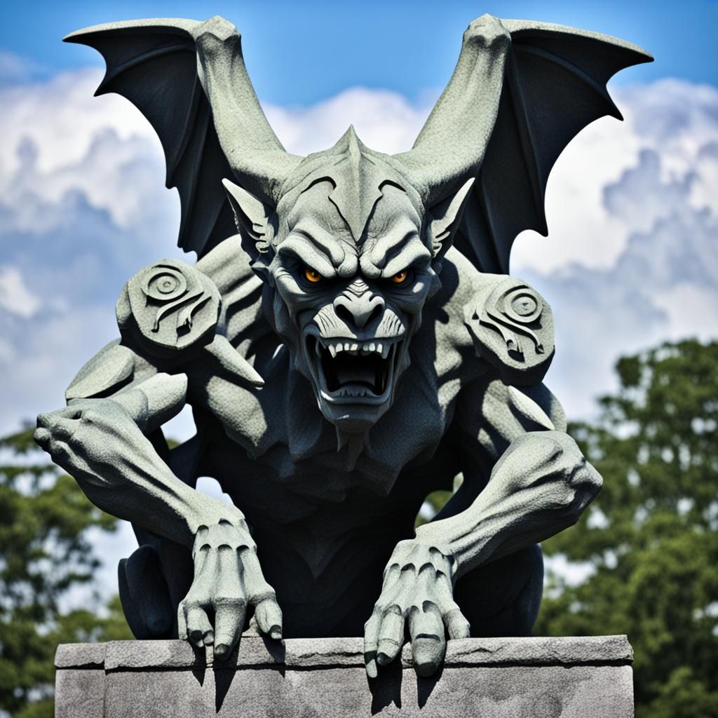 Menacing Gargoyle Statues Displaying Anger