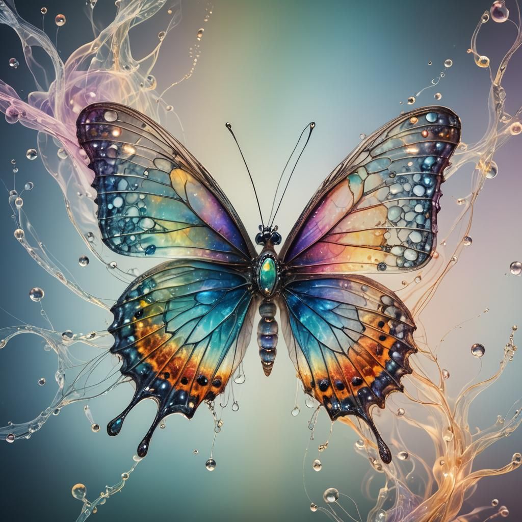 Crystal Butterfly with Iridescent Smoke: Macro Photograph