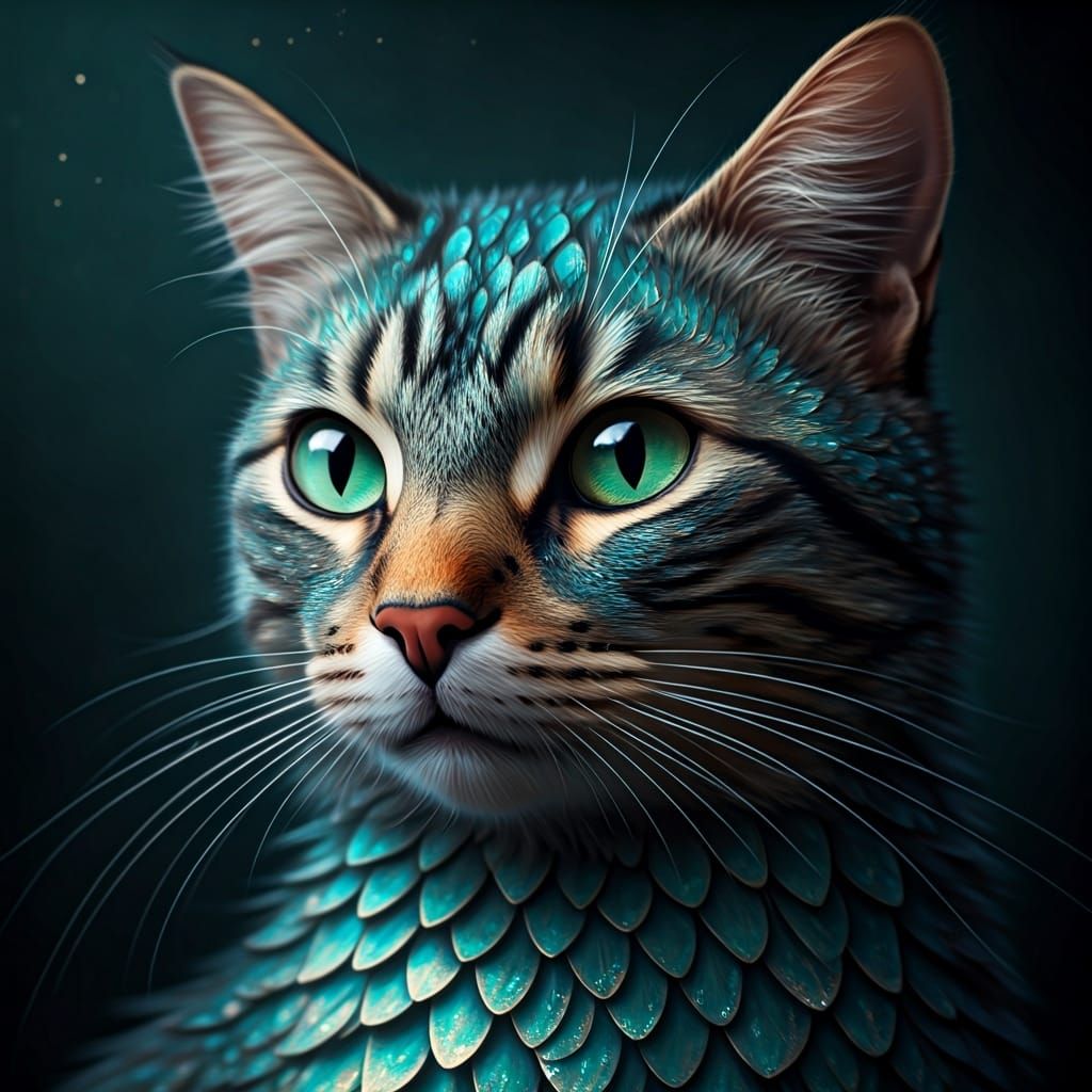 Iridescent Scaled Cat in Fantasy Art Style