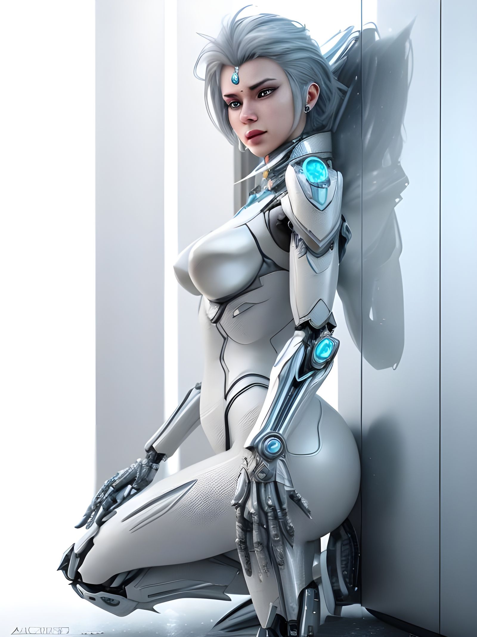 Futuristic Female Villain in Iced Lighting, Sci-Fi Mech