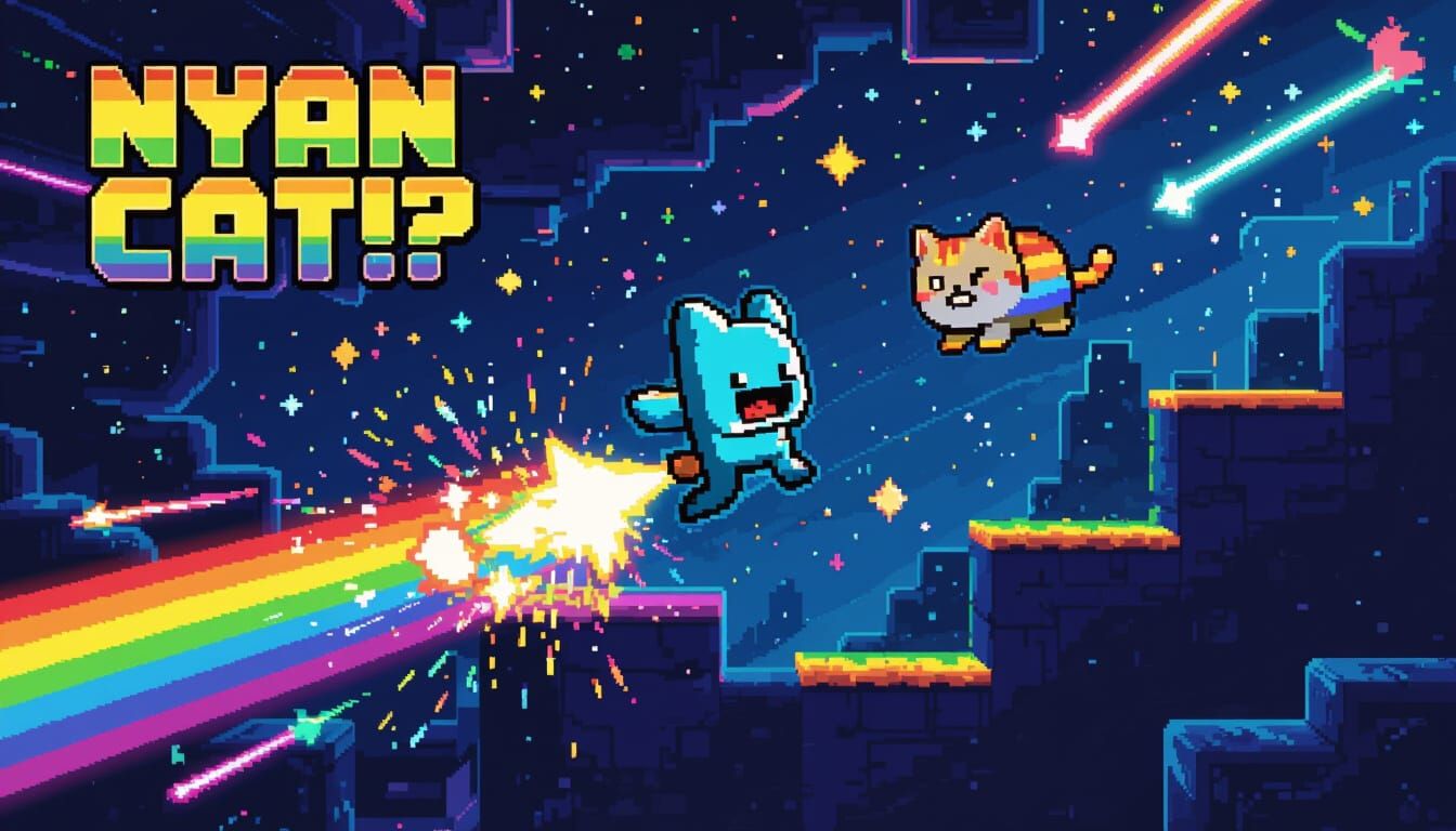 Geometry Dash Nyan Cat in Rainbow Space