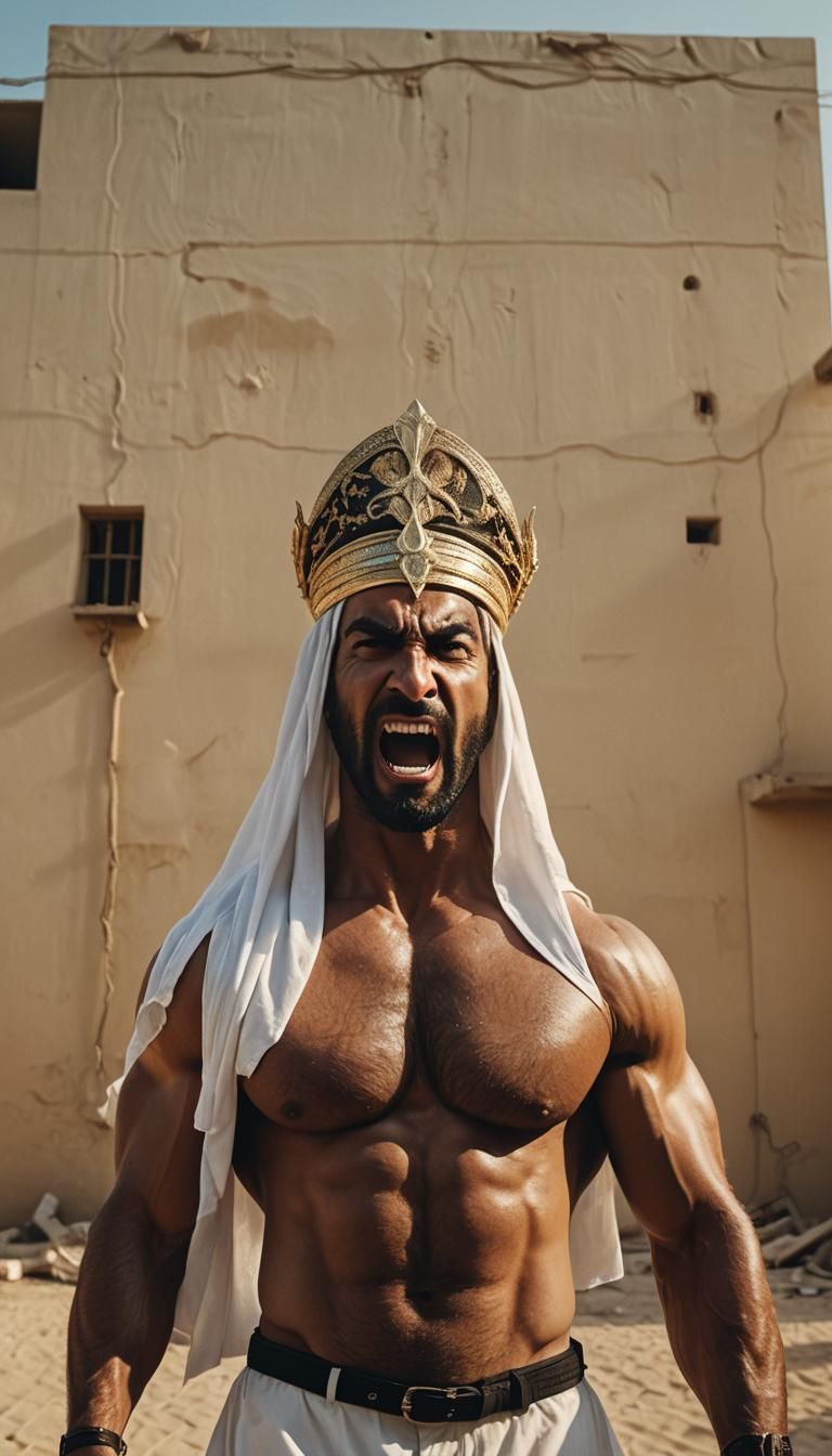Dramatic Film Still: Arab Bodybuilder in Noir Style