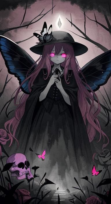 Skeleton in Pink Cloak with Roses: Dark Fantasy Art