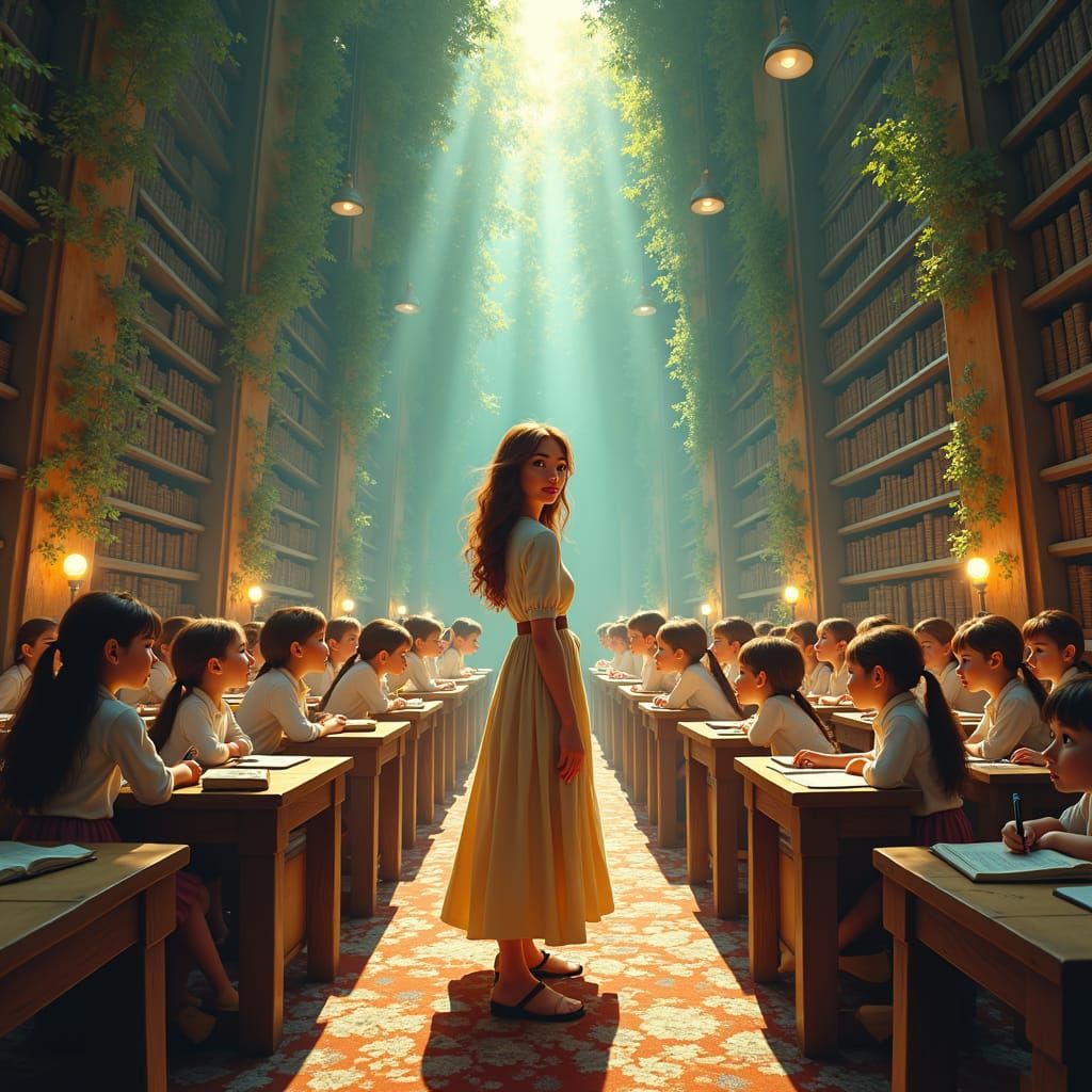 Enchanting Classroom Scene in Fantasy Art Style