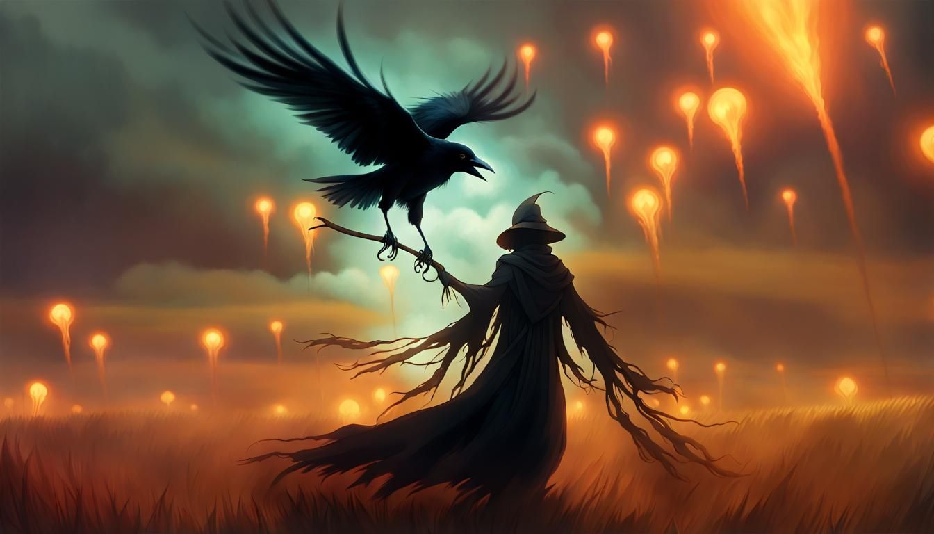 Crow Reaper Escorting Souls: Dark Fantasy Art