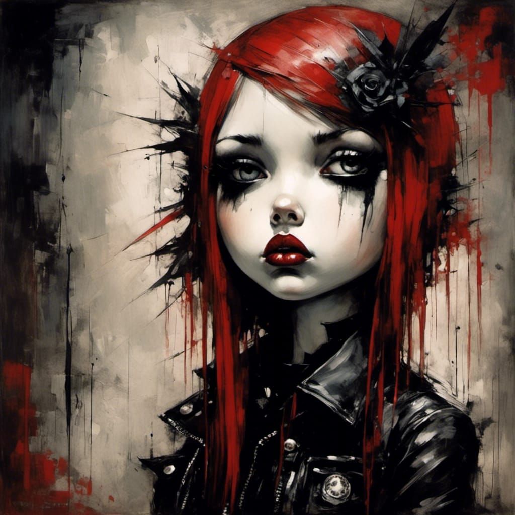 Pouty Girl in Goth Punk Style Illustration