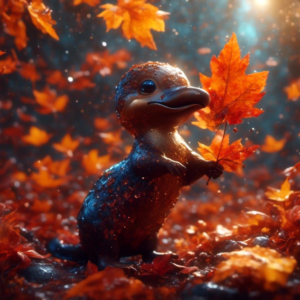 Cute Platypus in Fall Colors, Cartoon Style