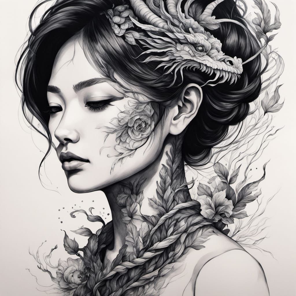 Vietnamese Silhouette Double Exposure in Watercolor Style