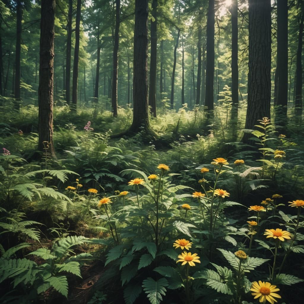 Dreamy Forest Scene in Summer Heat