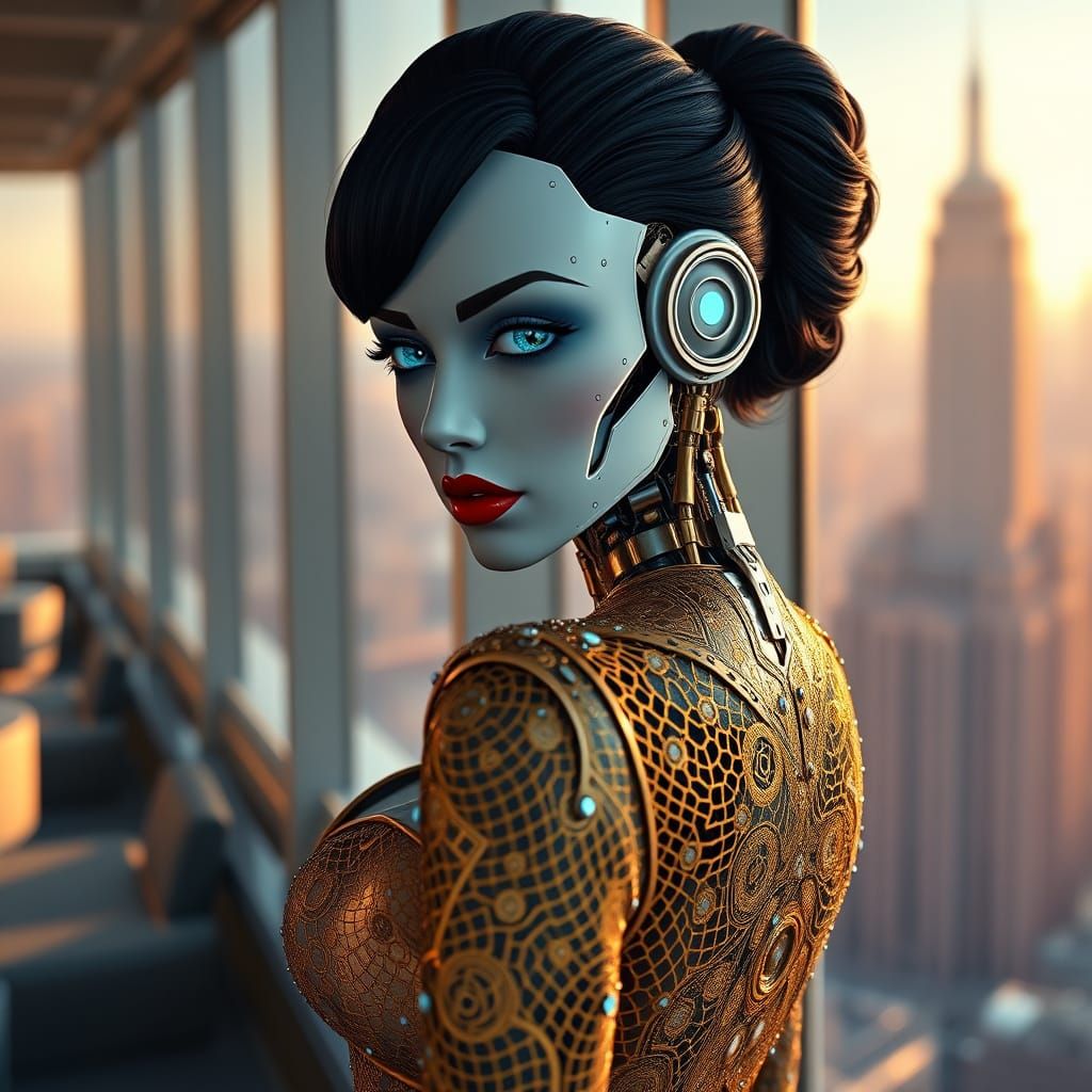 Cyberpunk Robot Goddess Exudes Sinister Elegance in Corporat...