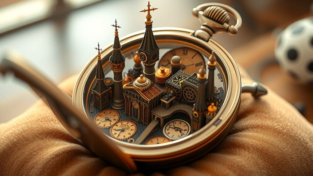 Steampunk Metropolis Within Antique Pocket Watch