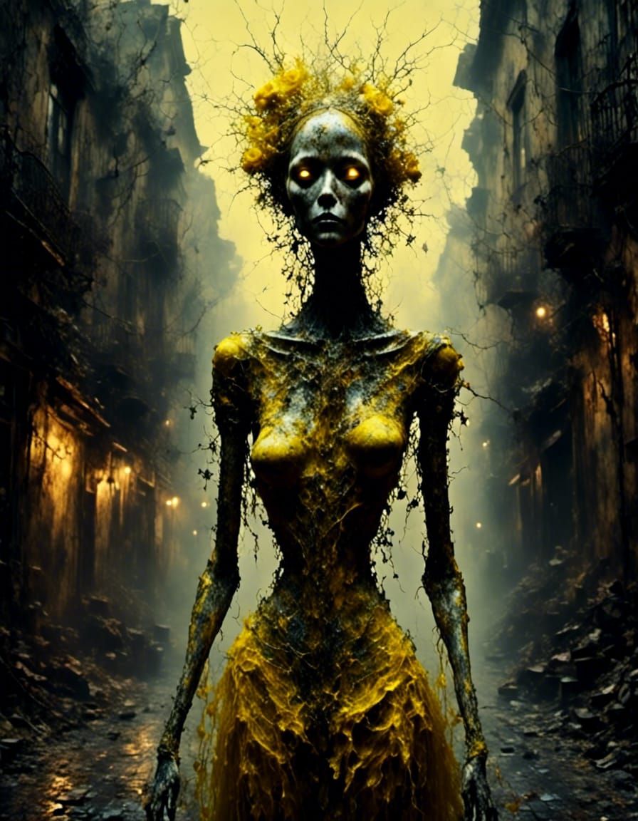 Surreal Ghost in Dark Alleyway, Beksiński Style