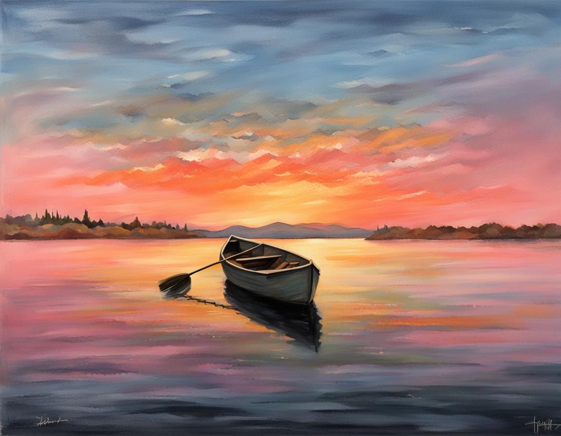 Rowboat Silhouetted at Colorful Dusk