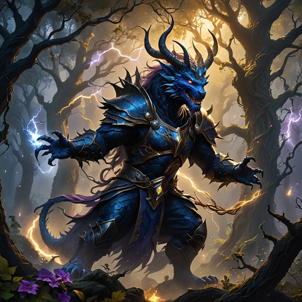 Blue Dragonborn Druid Unleashes Lightning Breath