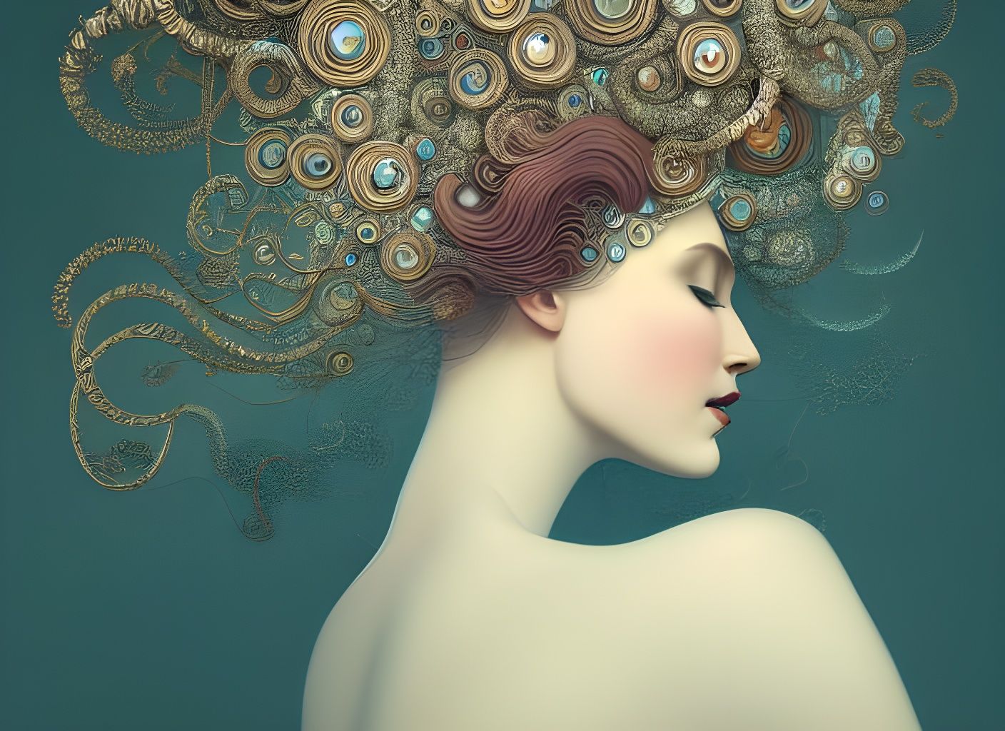 Queen with Fractal Hair: Ornate Portrait