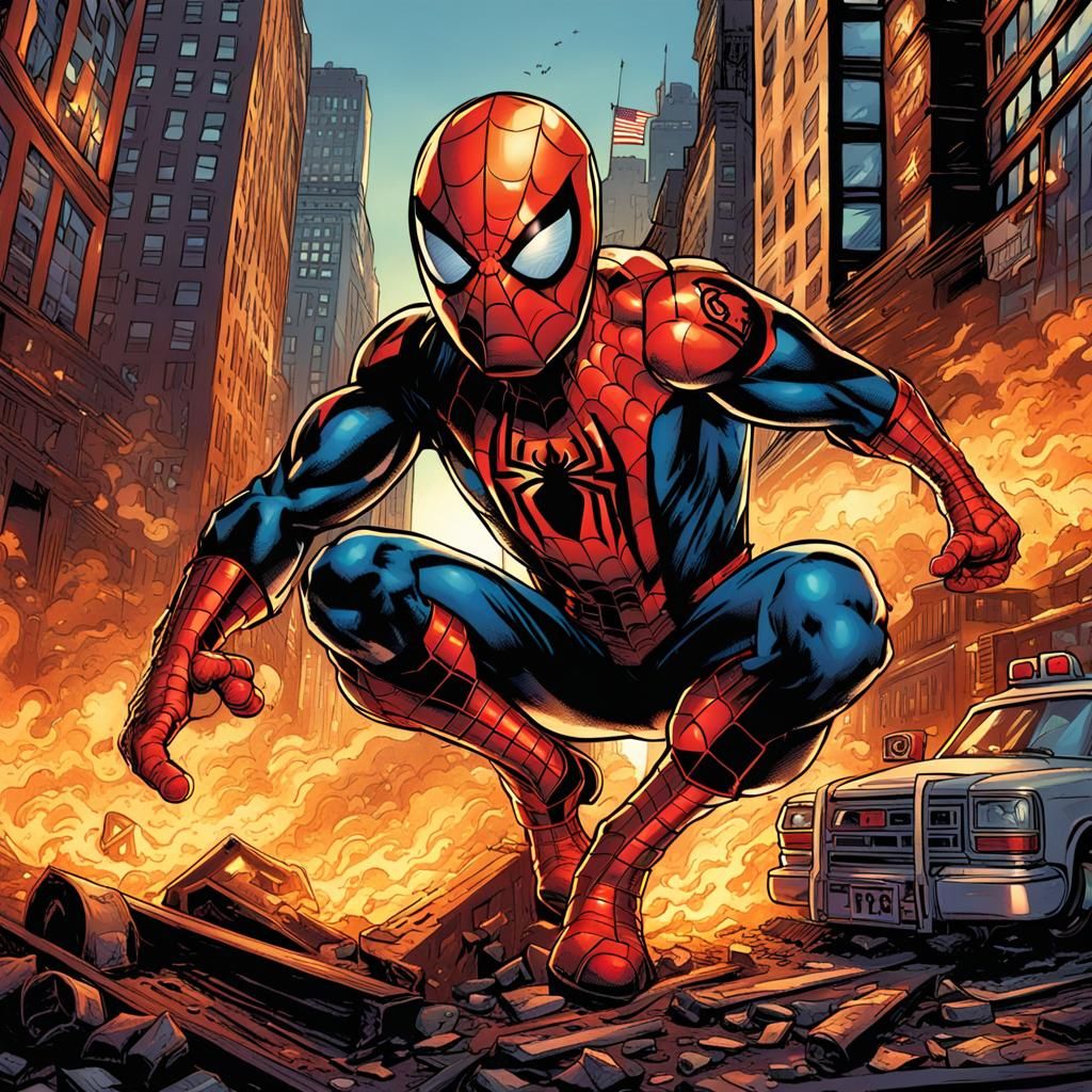 Spider-Man as Firefighter: Comic Book Art