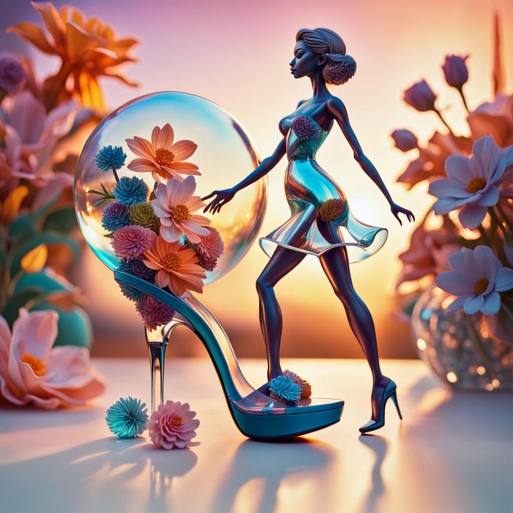 Fashionista in Glass Bobble with Magical Flowers