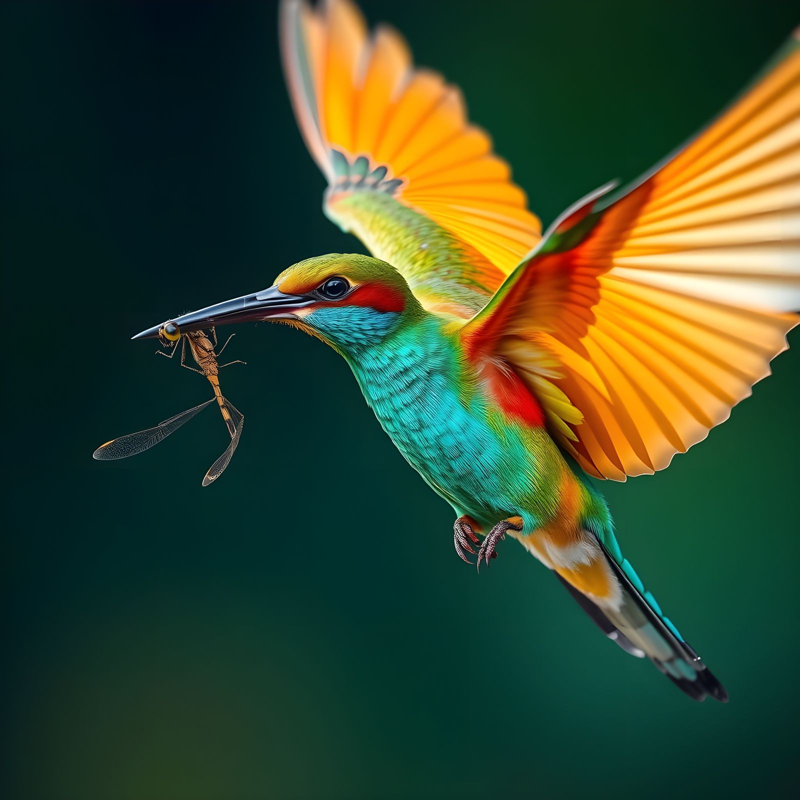 Vivid Bee-Eater Bird in Flight: Wildlife Macro Photograph