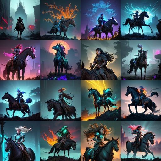 Cyberpunk Warrior Queen Squirrel Rides Sword-Wielding Horse