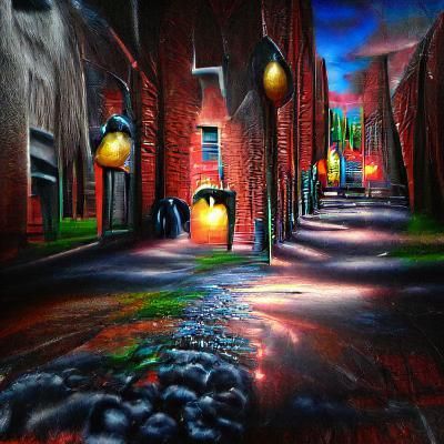 Street Alley with Vibrant Lights in Acrylic Art